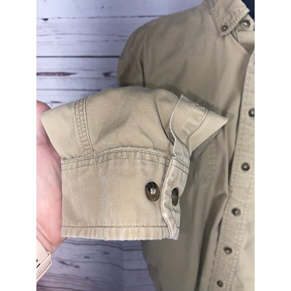 Carhartt Men Khaki Large Distressed Button-Up Shirt Cotton Long Sleeve - Picture 5 of 9